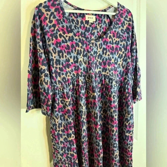 Pact Women’s Purple & Blue Leopard Revive Flutter Midi Dress with Pockets - Picture 3 of 4